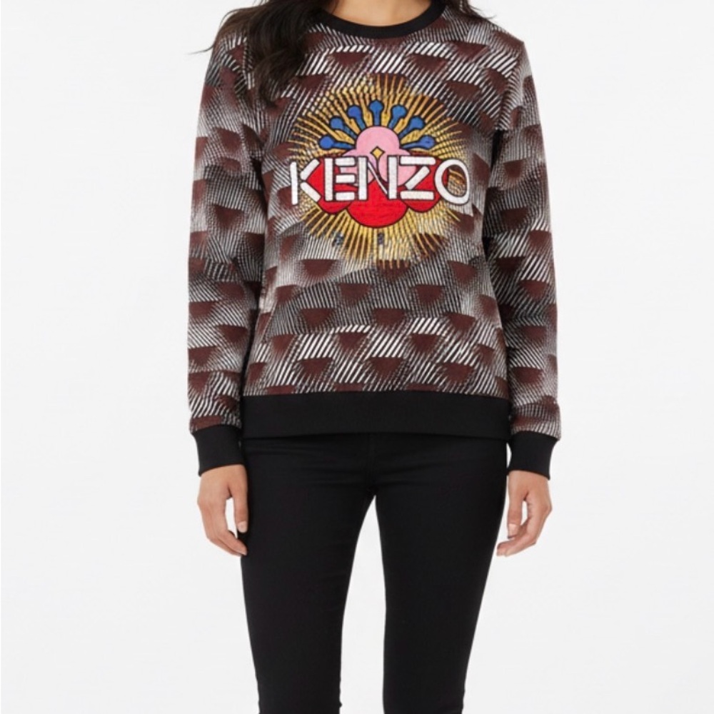 Kenzo Women's Embroidered Graphic Brown Sweater LIKE NEW Size L